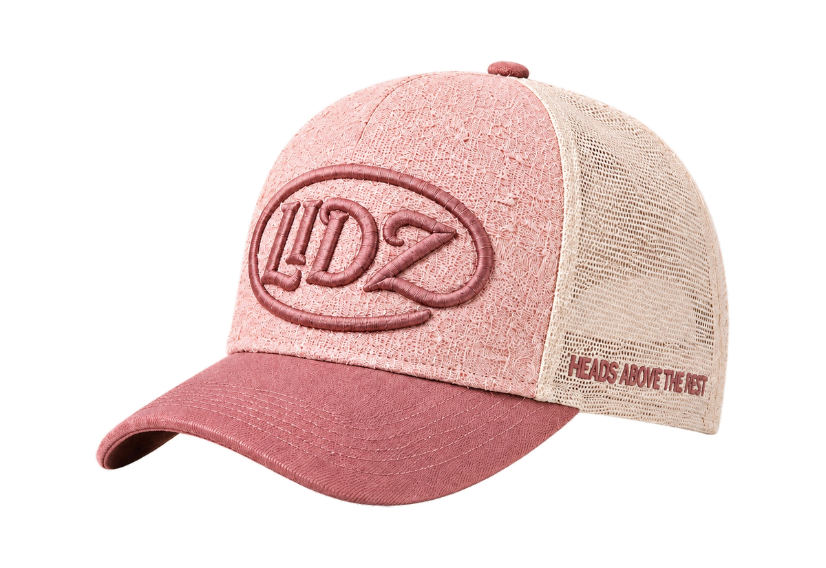 Dusty rose LIDZ trucker cap, original three-quarter view