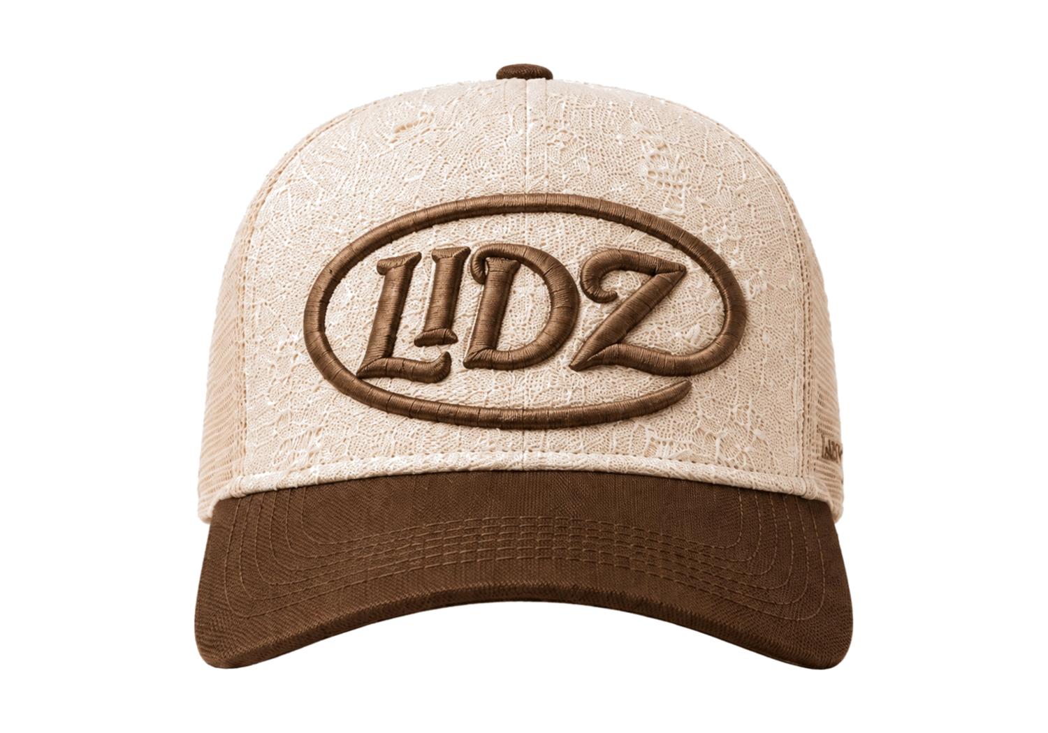 Bone and brown LIDZ cap, front view