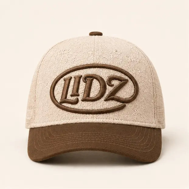 Bone / Brown LIDZ cap — front view