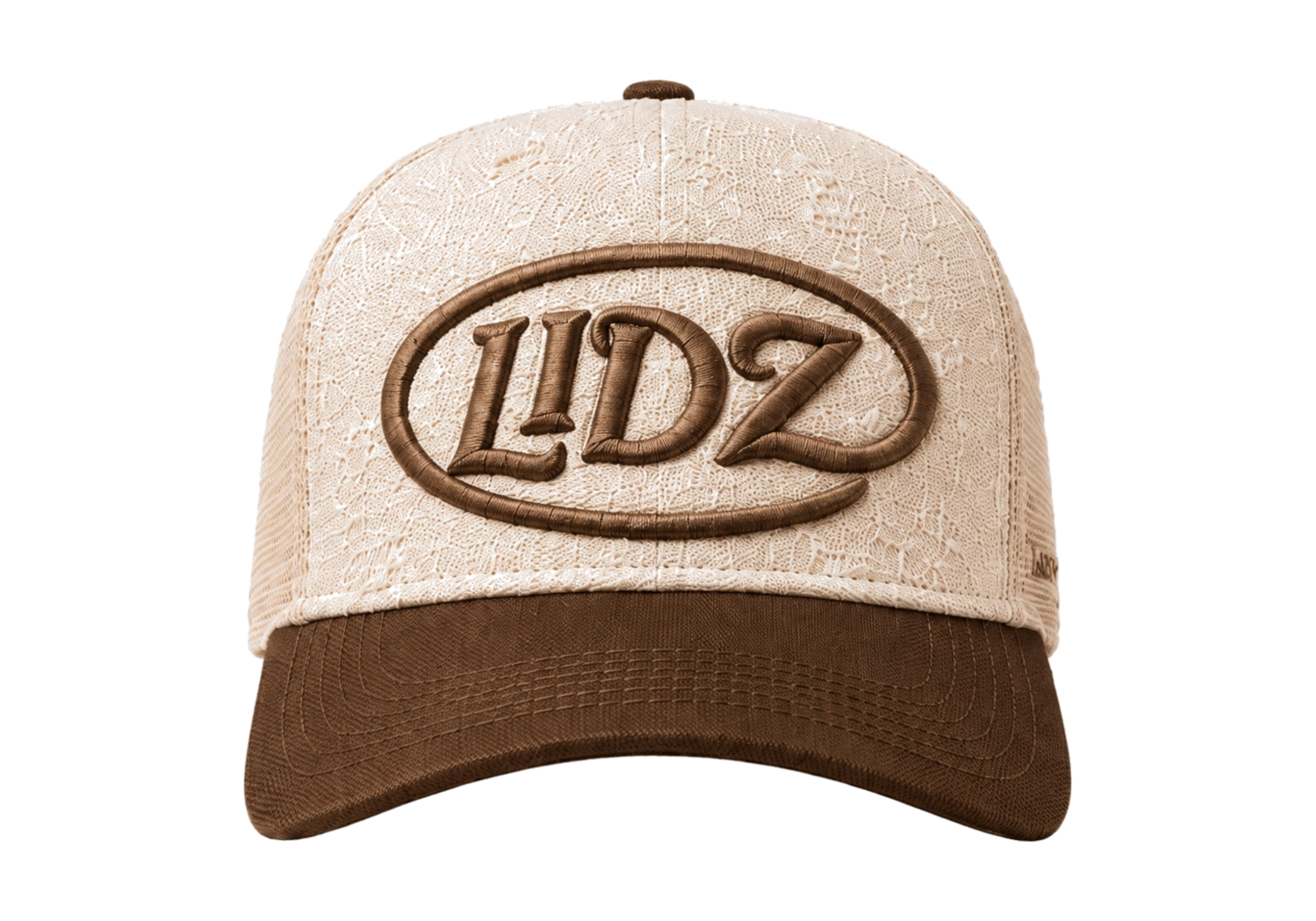 Bone and brown LIDZ cap, front view